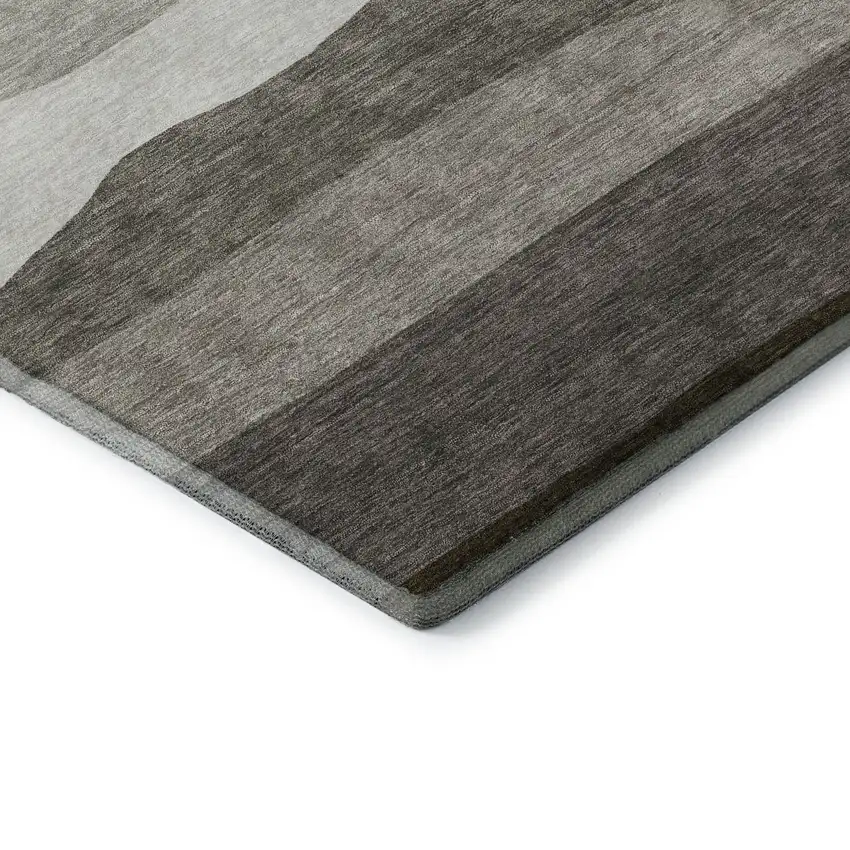 8' Pewter And Ivory Striped Washable Round Rug With UV Protection Photo 6