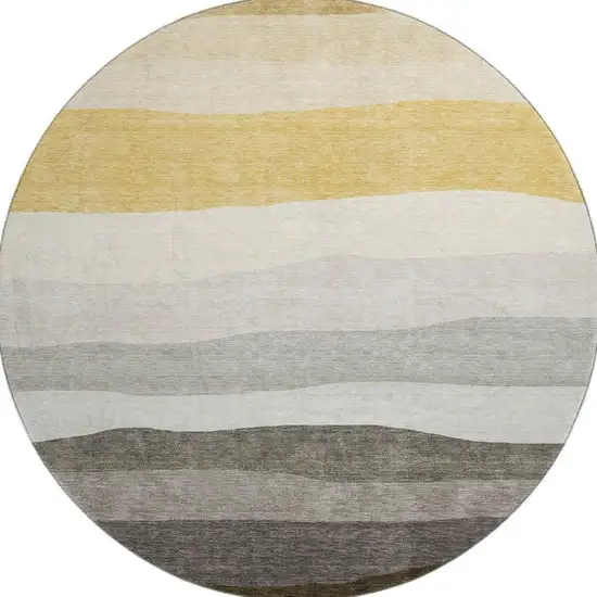8' Pewter And Ivory Striped Washable Round Rug With UV Protection Photo 4