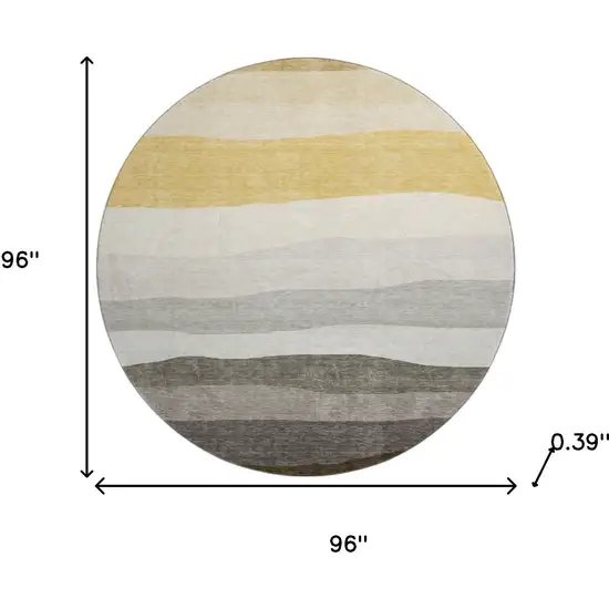 8' Pewter And Ivory Striped Washable Round Rug With UV Protection Photo 8