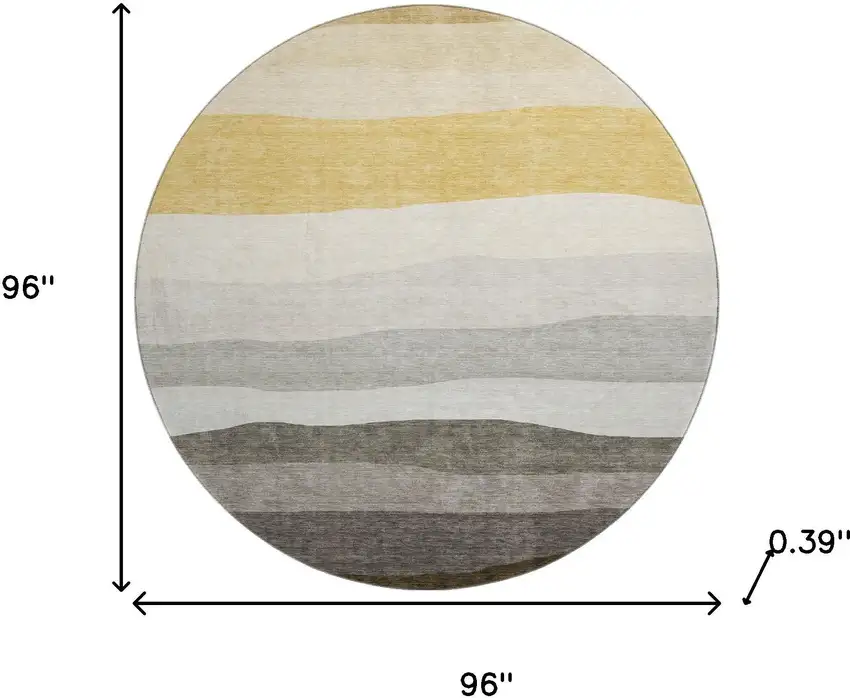 8' Pewter And Ivory Striped Washable Round Rug With UV Protection Photo 8