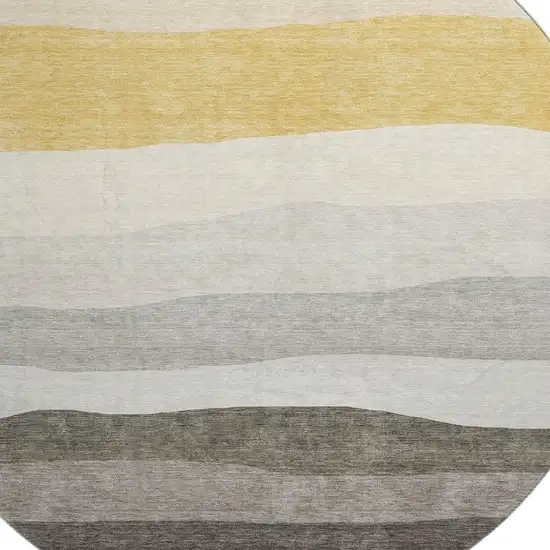 8' Pewter And Ivory Striped Washable Round Rug With UV Protection Photo 3