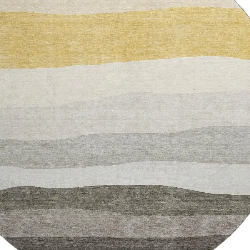 8' Pewter And Ivory Striped Washable Round Rug With UV Protection Photo 3