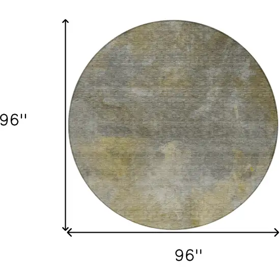 8' Pewter And Light Yellow Round Abstract Washable Indoor Outdoor Area Rug Photo 9