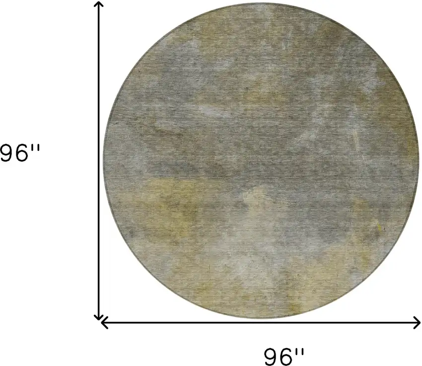8' Pewter And Light Yellow Round Abstract Washable Indoor Outdoor Area Rug Photo 9