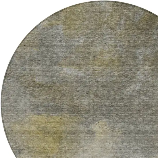 8' Pewter And Light Yellow Round Abstract Washable Indoor Outdoor Area Rug Photo 5