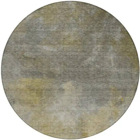 8' Pewter And Light Yellow Round Abstract Washable Indoor Outdoor Area Rug Photo 2
