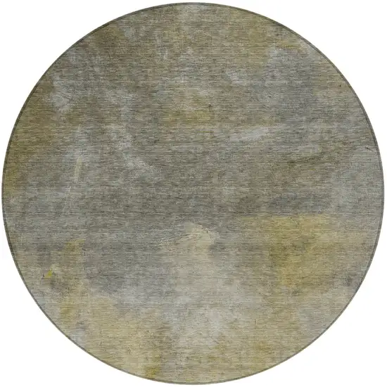8' Pewter And Light Yellow Round Abstract Washable Indoor Outdoor Area Rug Photo 6
