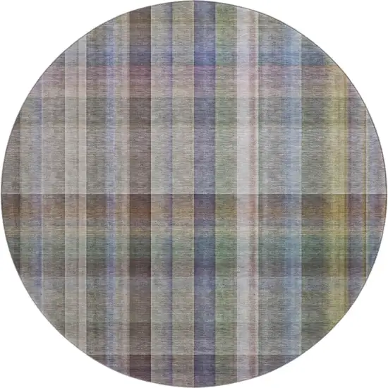 8' Pewter And Purple Plaid Washable Round Rug With UV Protection Photo 1