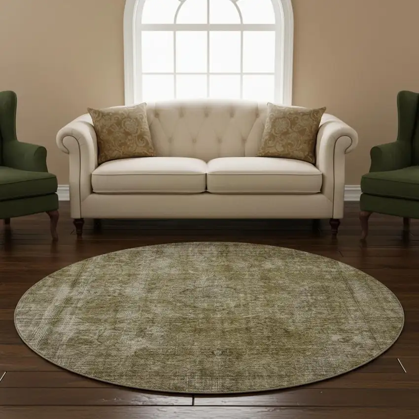 8' Pewter And Silver Abstract Washable Round Rug With UV Protection Photo 2