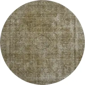 Photo of 8' Pewter And Silver Abstract Washable Round Rug With UV Protection
