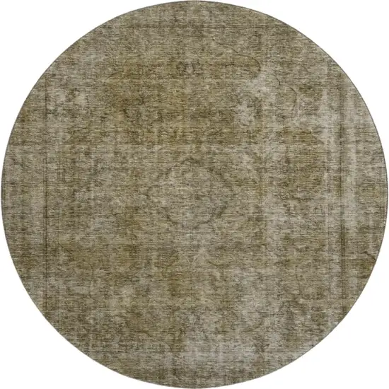 8' Pewter And Silver Abstract Washable Round Rug With UV Protection Photo 1