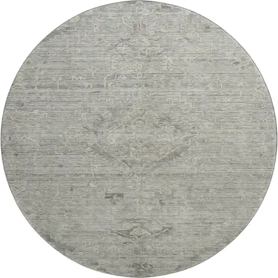 8' Pewter And Silver Medallion Washable Round Rug With UV Protection Photo 1