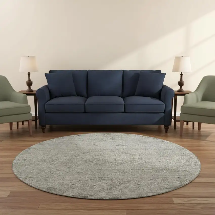 8' Pewter And Silver Medallion Washable Round Rug With UV Protection Photo 2