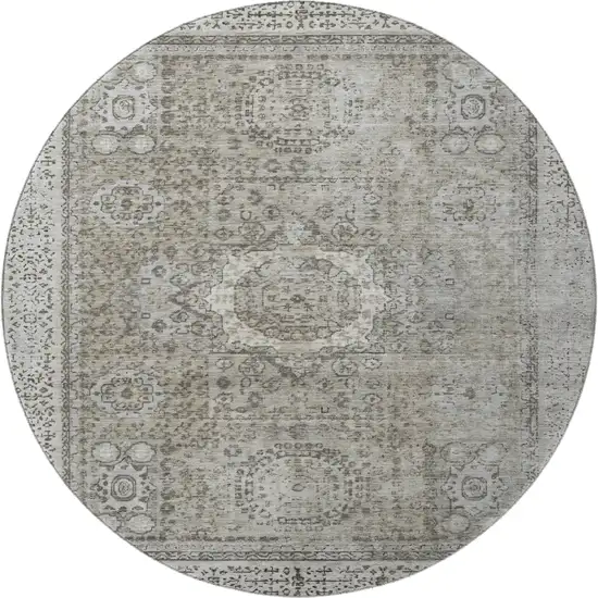 8' Pewter And Silver Oriental Washable Round Rug With UV Protection Photo 3