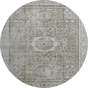 Photo of 8' Pewter And Silver Oriental Washable Round Rug With UV Protection