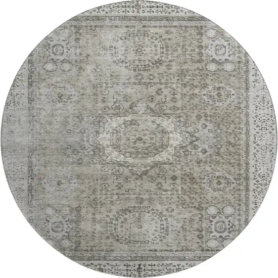 8' Pewter And Silver Oriental Washable Round Rug With UV Protection Photo 1