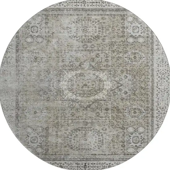 8' Pewter And Silver Oriental Washable Round Rug With UV Protection Photo 2