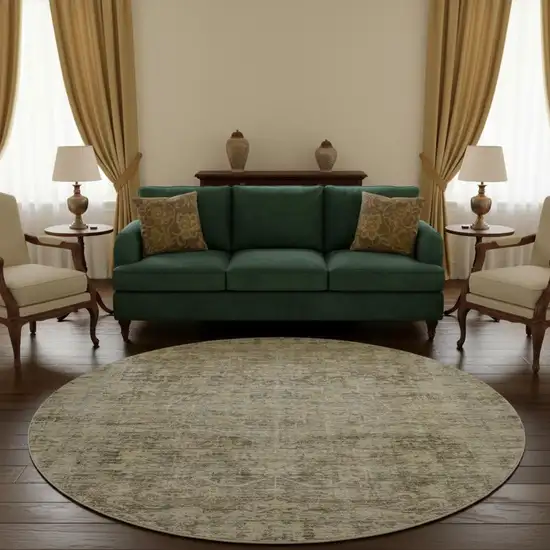 8' Pewter And Silver Oriental Washable Round Rug With UV Protection Photo 2