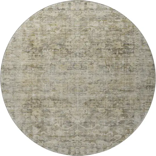 8' Pewter And Silver Oriental Washable Round Rug With UV Protection Photo 2