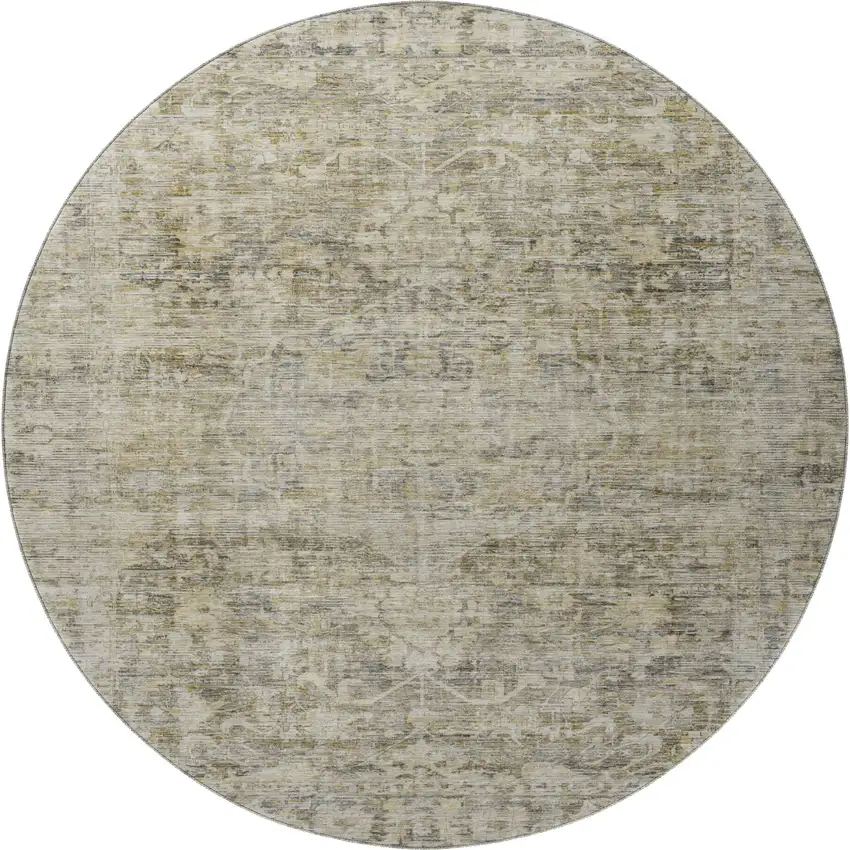8' Pewter And Silver Oriental Washable Round Rug With UV Protection Photo 2