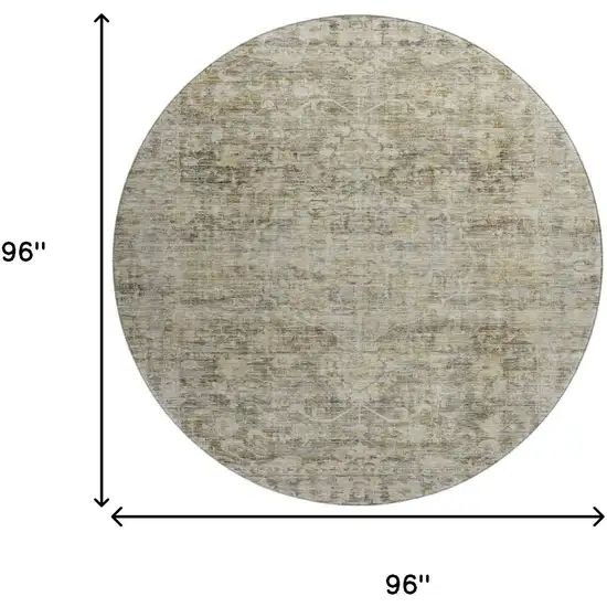 8' Pewter And Silver Oriental Washable Round Rug With UV Protection Photo 8