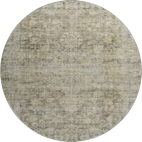 8' Pewter And Silver Oriental Washable Round Rug With UV Protection Photo 1
