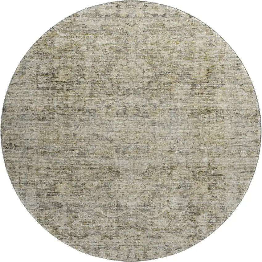 8' Pewter And Silver Oriental Washable Round Rug With UV Protection Photo 1