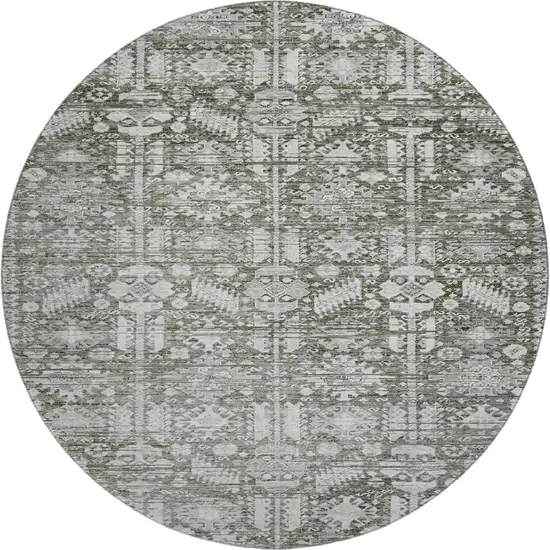 8' Pewter And Silver Oriental Washable Round Rug With UV Protection Photo 1
