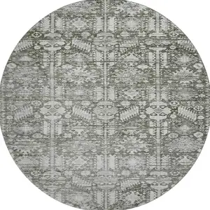 Photo of 8' Pewter And Silver Oriental Washable Round Rug With UV Protection
