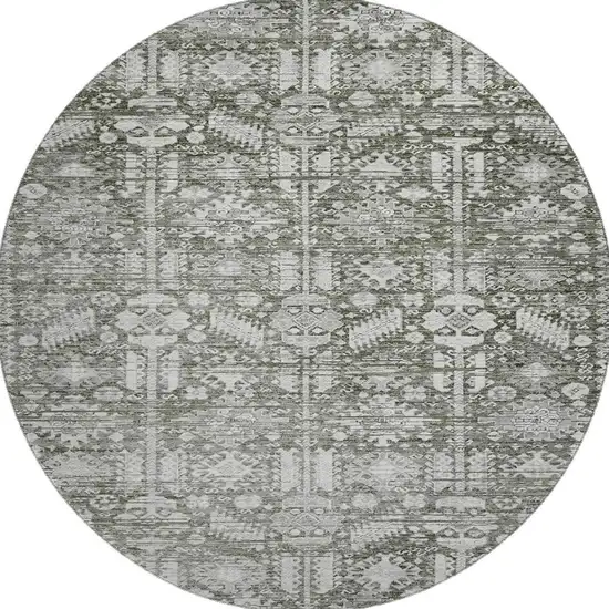 8' Pewter And Silver Oriental Washable Round Rug With UV Protection Photo 3