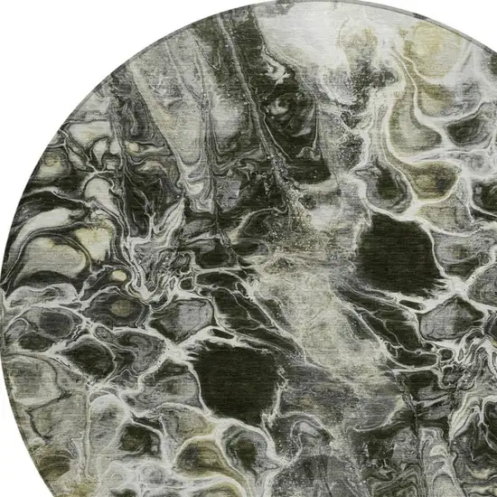 8' Pewter And Silver Round Abstract Washable Indoor Outdoor Area Rug Photo 4