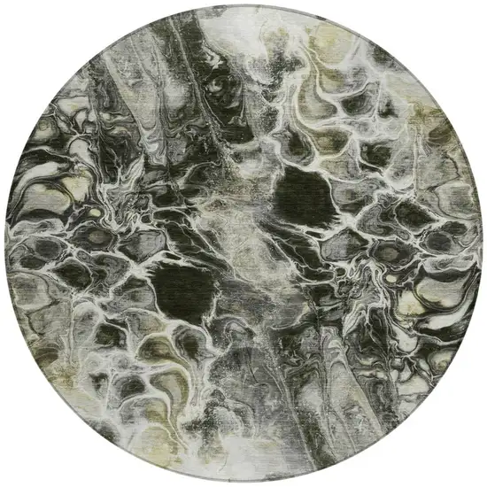 8' Pewter And Silver Round Abstract Washable Indoor Outdoor Area Rug Photo 3