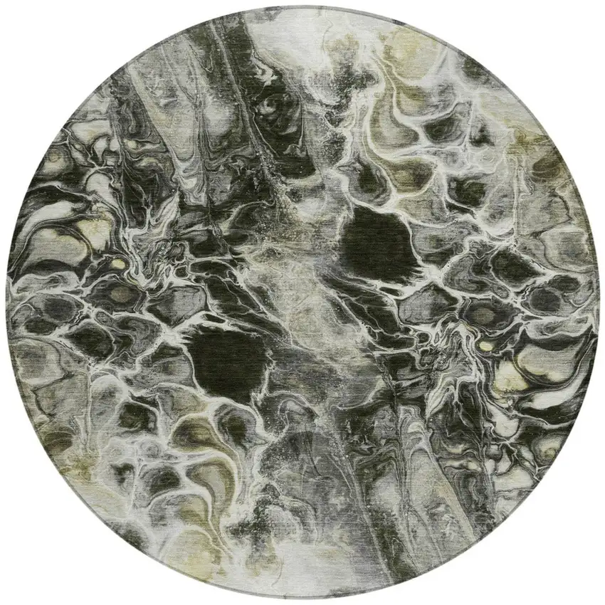 8' Pewter And Silver Round Abstract Washable Indoor Outdoor Area Rug Photo 3