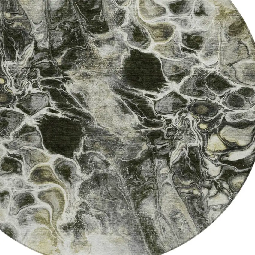 8' Pewter And Silver Round Abstract Washable Indoor Outdoor Area Rug Photo 8