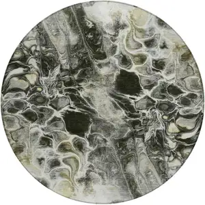 Photo of 8' Pewter And Silver Round Abstract Washable Indoor Outdoor Area Rug