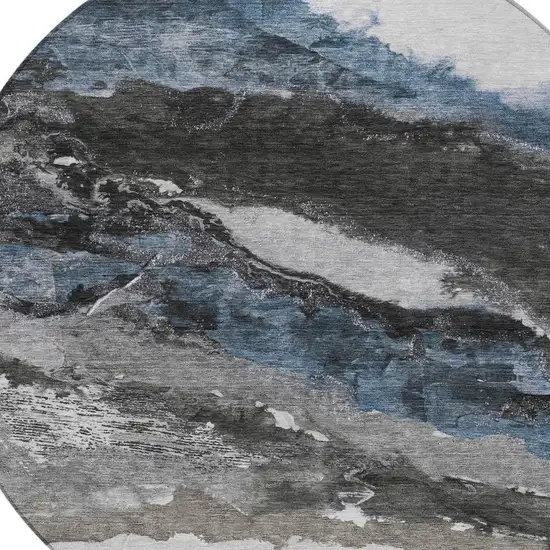 8' Pewter And Silver Round Abstract Washable Indoor Outdoor Area Rug Photo 9