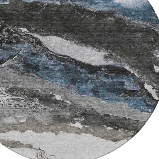 8' Pewter And Silver Round Abstract Washable Indoor Outdoor Area Rug Photo 3