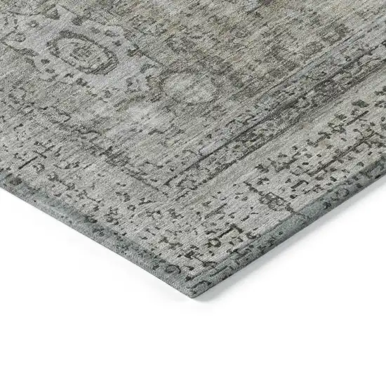 8' Pewter And Silver Round Floral Medallion Washable Indoor Outdoor Area Rug Photo 9