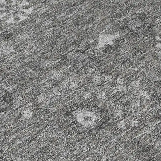 8' Pewter And Silver Round Floral Washable Indoor Outdoor Area Rug Photo 9
