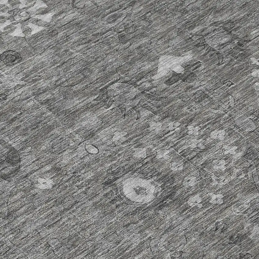 8' Pewter And Silver Round Floral Washable Indoor Outdoor Area Rug Photo 9