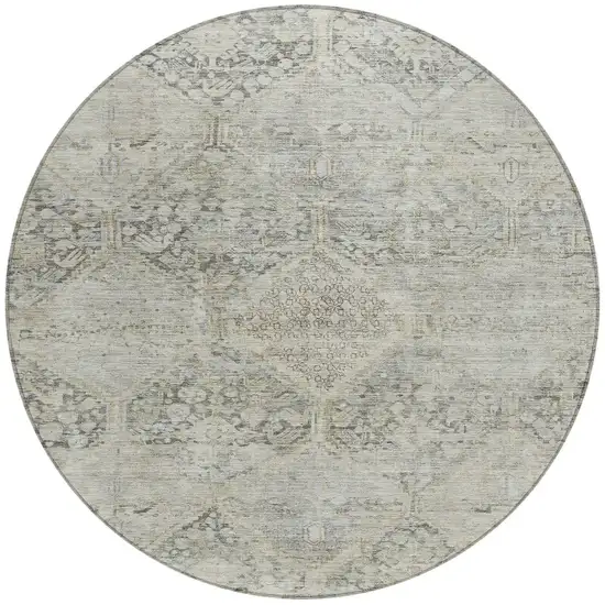 8' Pewter And Silver Round Geometric Washable Indoor Outdoor Area Rug Photo 3