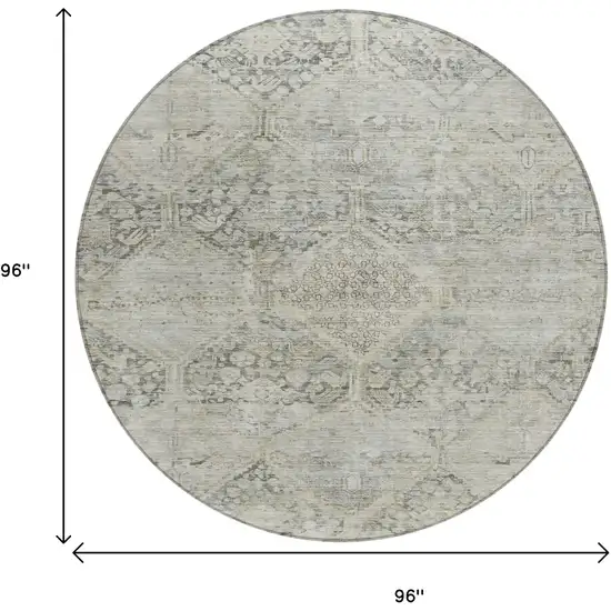 8' Pewter And Silver Round Geometric Washable Indoor Outdoor Area Rug Photo 9