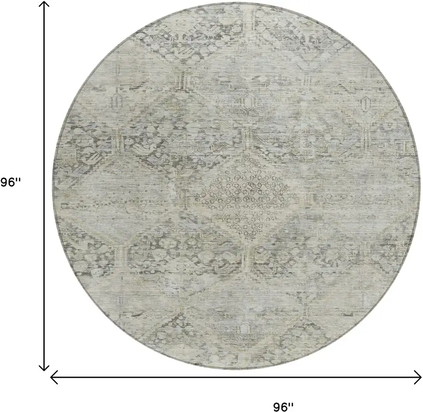 8' Pewter And Silver Round Geometric Washable Indoor Outdoor Area Rug Photo 9