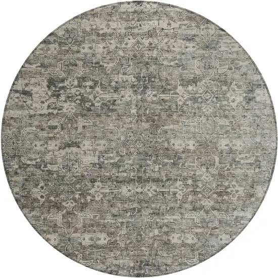 8' Pewter And Silver Round Ikat Washable Indoor Outdoor Area Rug Photo 2