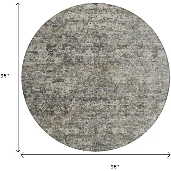 8' Pewter And Silver Round Ikat Washable Indoor Outdoor Area Rug Photo 3