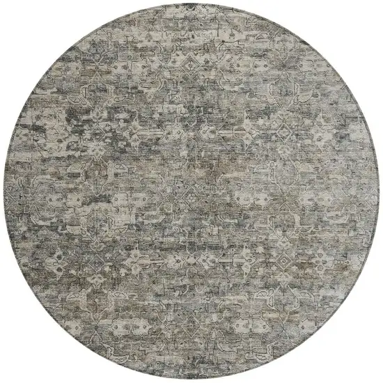 8' Pewter And Silver Round Ikat Washable Indoor Outdoor Area Rug Photo 4