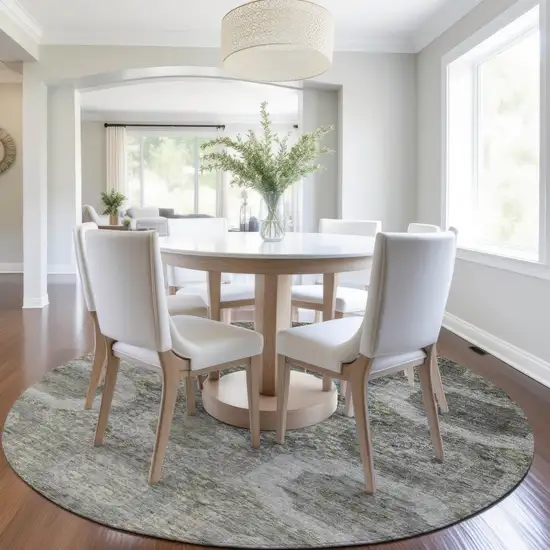 8' Pewter And Silver Round Medallion Washable Indoor Outdoor Area Rug Photo 6