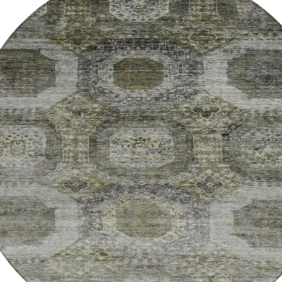 8' Pewter And Silver Round Medallion Washable Indoor Outdoor Area Rug Photo 4