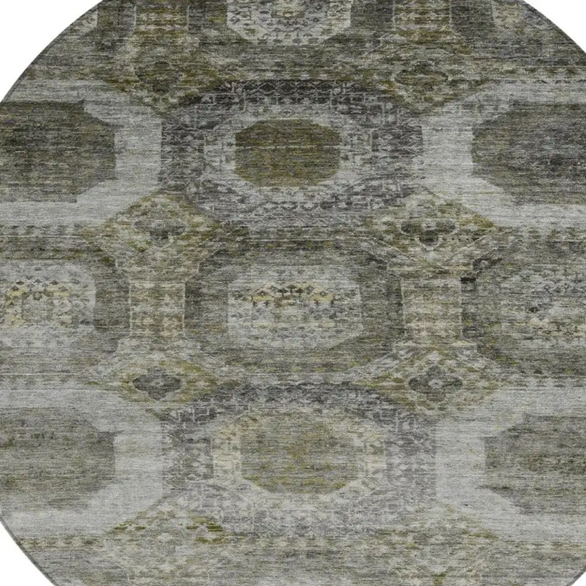 8' Pewter And Silver Round Medallion Washable Indoor Outdoor Area Rug Photo 4