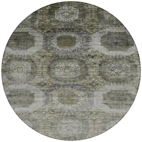 8' Pewter And Silver Round Medallion Washable Indoor Outdoor Area Rug Photo 3